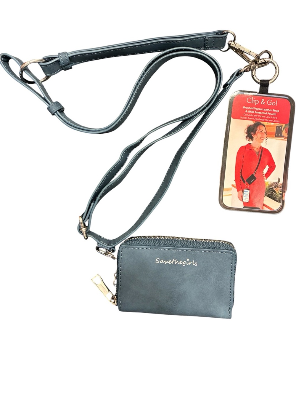 ✨ NWT Save the Girls Clip & Go Crossbody Phone Strap & RFID Pouch